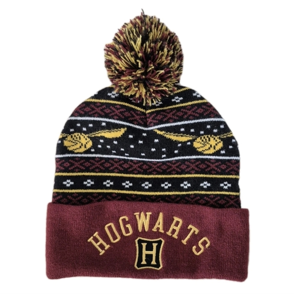 Harry Potter Hogwarts Wizarding World Fair Isle Pom Beanie Cuffed Winter Hat OS